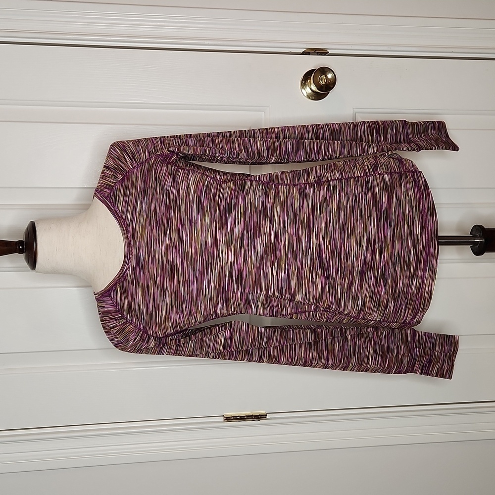 Koppen Purple Green Space Dye Long Sleeve Activewear Shirt Size S
